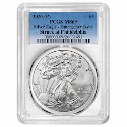 2020-(P) PCGS MS-69 Emergency Issue - 1 oz American Silver Eagle Coin Struck at Philadelphia Mint