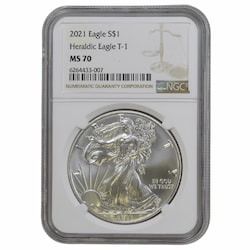 2021 NGC MS-70 1 oz American Silver Eagle Coin (Type 1) - Brown Label