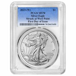 2023-(W) PCGS MS-70 First Day of Issue Struck at West Point Mint 1 oz American Silver Eagle Coin