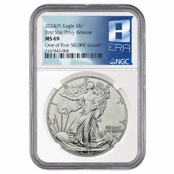2024-(P) NGC MS-69 One of First 50,000 Issued Star Privy 1 oz American Silver Eagle Coin