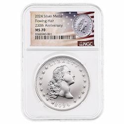 2024 NGC MS-70 1 oz US 230th Anniversary Flowing Hair Silver Medal - Flowing Hair Label