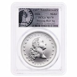 2024 PCGS MS-70 1 oz US 230th Anniversary Flowing Hair Silver Medal - Flowing Hair Label