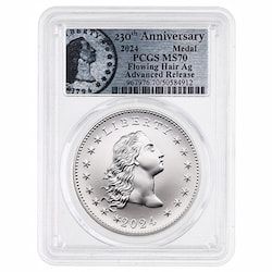2024 PCGS MS-70 Advanced Releases 1 oz US 230th Anniversary Flowing Hair Silver Medal - Flowing Hair Label
