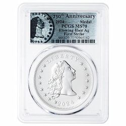 2024 PCGS MS-70 First Strike 1 oz US 230th Anniversary Flowing Hair Silver Medal - Flowing Hair Label