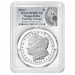 2024-S PCGS PR-70 UC First Day of Issue Morgan Dollar Proof Silver Coin - Morgan Dollar Label