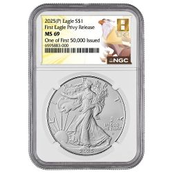 2025-(P) NGC MS-69 One of First 50,000 Issued Eagle Privy 1 oz American Silver Eagle Coin