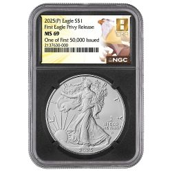 2025-(P) NGC MS-69 One of First 50,000 Issued Eagle Privy 1 oz American Silver Eagle Coin - Exclusive Black Core