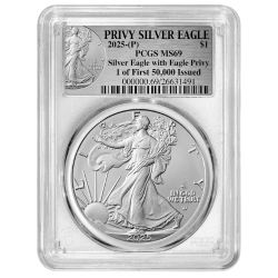 2025-(P) PCGS MS-69 One of First 50,000 Issued Eagle Privy 1 oz American Silver Eagle Coin