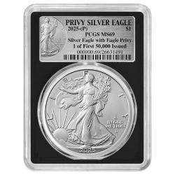2025-(P) PCGS MS-69 One of First 50,000 Issued Eagle Privy 1 oz American Silver Eagle Coin - Exclusive Black Core