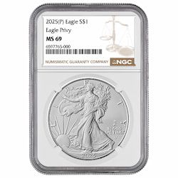2025-(P) NGC MS-69 Eagle Privy 1 oz American Silver Eagle Coin - Brown Label