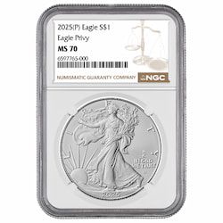 2025-(P) NGC MS-70 Eagle Privy 1 oz American Silver Eagle Coin - Brown Label
