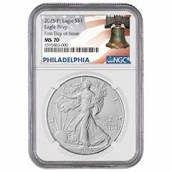 2025-(P) NGC MS-70 First Day of Issue Eagle Privy 1 oz American Silver Eagle Coin - Philadelphia Label