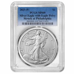 2025-(P) PCGS MS-69 Eagle Privy 1 oz American Silver Eagle Coin - Standard Label