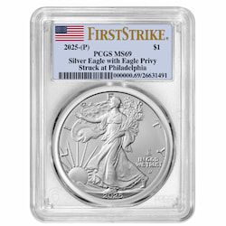 2025-(P) PCGS MS-69 First Strike Eagle Privy 1 oz American Silver Eagle Coin