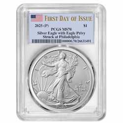 2025-(P) PCGS MS-70 First Day of Issue Eagle Privy 1 oz American Silver Eagle Coin