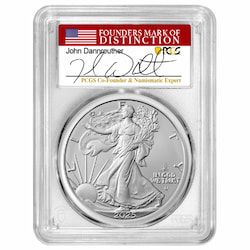2025-(P) PCGS MS-70 First Day of Issue Eagle Privy 1 oz American Silver Eagle Coin - John Dannreuther Signed Label