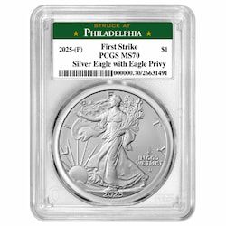 2025-(P) PCGS MS-70 First Strike Eagle Privy 1 oz American Silver Eagle Coin - Philadelphia Label