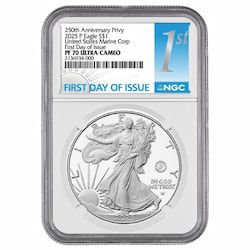 2025-P NGC PF-70 First Day of Issue Marine Privy 1 oz American Silver Eagle Proof Coin