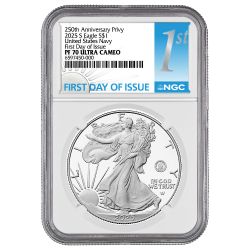 2025-S NGC PF-70 First Day of Issue 250th U.S. Navy Anniversary Privy 1 oz American Silver Eagle Proof Coin