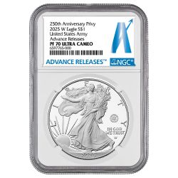 2025-W NGC PF-70 Advanced Releases US Army Privy 1 oz American Silver Eagle Proof Coin 2025-W NGC PF-70 Advanced Releases US Army Privy 1 oz American Silver Eagle Proof Coin