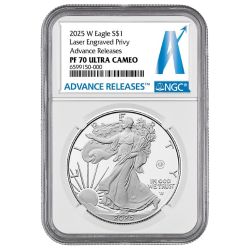 2025-W NGC PF-70 Advanced Releases U.S. Laser Privy 1 oz American Silver Eagle Proof Coin 2025-W NGC PF-70 Advanced Releases U.S. Laser Privy 1 oz American Silver Eagle Proof Coin