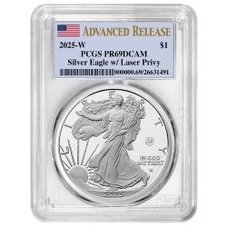 2025-W PCGS PR-69 Advanced Releases US Laser Privy 1 oz American Silver Eagle Proof Coin 2025-W PCGS PR-69 Advanced Releases US Laser Privy 1 oz American Silver Eagle Proof Coin
