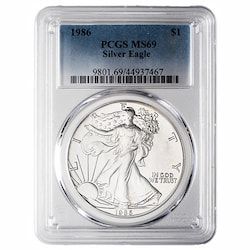 1986 PCGS MS-69 1 oz American Silver Eagle Coin - Standard Label