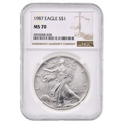 1987 NGC MS-70 1 oz American Silver Eagle Coin - Brown Label