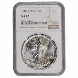 1988 NGC MS-70 1 oz American Silver Eagle Coin - Brown Label