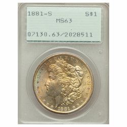 1881-S PCGS MS-63 Morgan Silver Dollar Coin - Old Green Holder