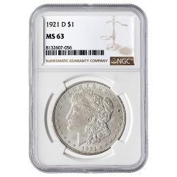 1921-D NGC MS-64 Morgan Silver Dollar Coin