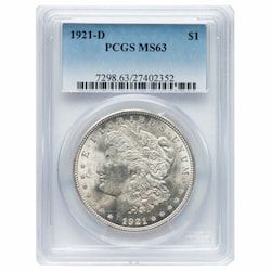 1921-D PCGS MS-63 Morgan Silver Dollar Coin