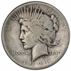 1921 Peace Dollar Silver Coin - VG+