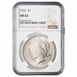 1922 NGC MS-62 Peace Dollar Silver Coin