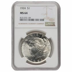 1924 Peace Silver Dollar Coin NGC MS-64