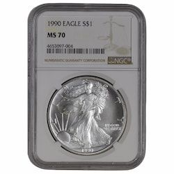 1990 NGC MS-70 1 oz American Silver Eagle Coin - Brown Label
