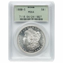 1880-S PCGS MS-64 Morgan Silver Dollar Coin - Old Green Holder