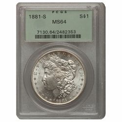 1881-S PCGS MS-64 Morgan Silver Dollar Coin - Old Green Holder