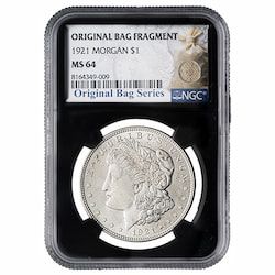 1921 NGC MS-64 Morgan Dollar Silver Coin - Original Bag Fragment