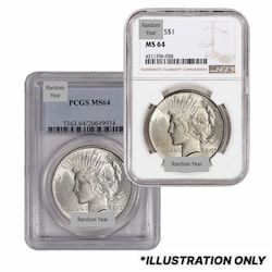 Pre-1935 NGC/PCGS MS-64 Peace Silver Dollar - Random Year