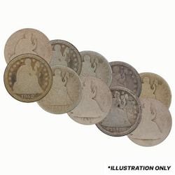 $1 Face Value Random 90% Seated Liberty Dimes - Cull
