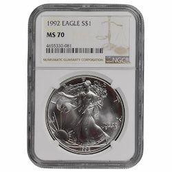 1992 NGC MS-70 1 oz American Silver Eagle Coin - Brown Label