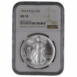 1994 NGC MS-70 1 oz American Silver Eagle Coin - Brown Label