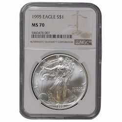 1995 NGC MS-70 1 oz American Silver Eagle Coin - Brown Label