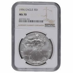 1996 NGC MS-70 1 oz American Silver Eagle Coin - Brown Label