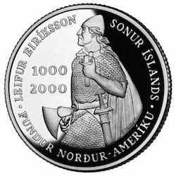 2000-(P) 1000 Kronur Leif Erikson Millennium Commemorative Silver Coin