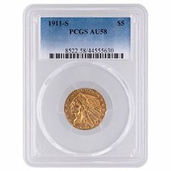 1911-S PCGS MS-62 $5 Indian Half Eagle Gold Coin