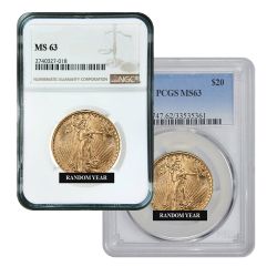 $20 MS-63 St. Gaudens Double Eagle Gold Coin (NGC or PCGS) - Random Year