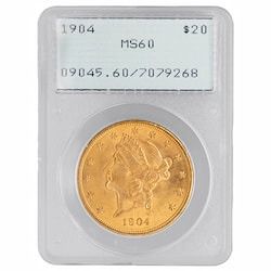 PCGS MS-60 $20 Liberty Double Eagle Gold Coin - Random Year - Rattler Holder