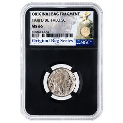 1938-D NGC MS-66 Buffalo Nickel Coin - Original Bag Fragment